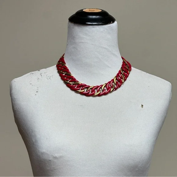 Vintage Napier Chunky Chain Link Statement Necklace Red Gold Tone - Picture 3 of 8